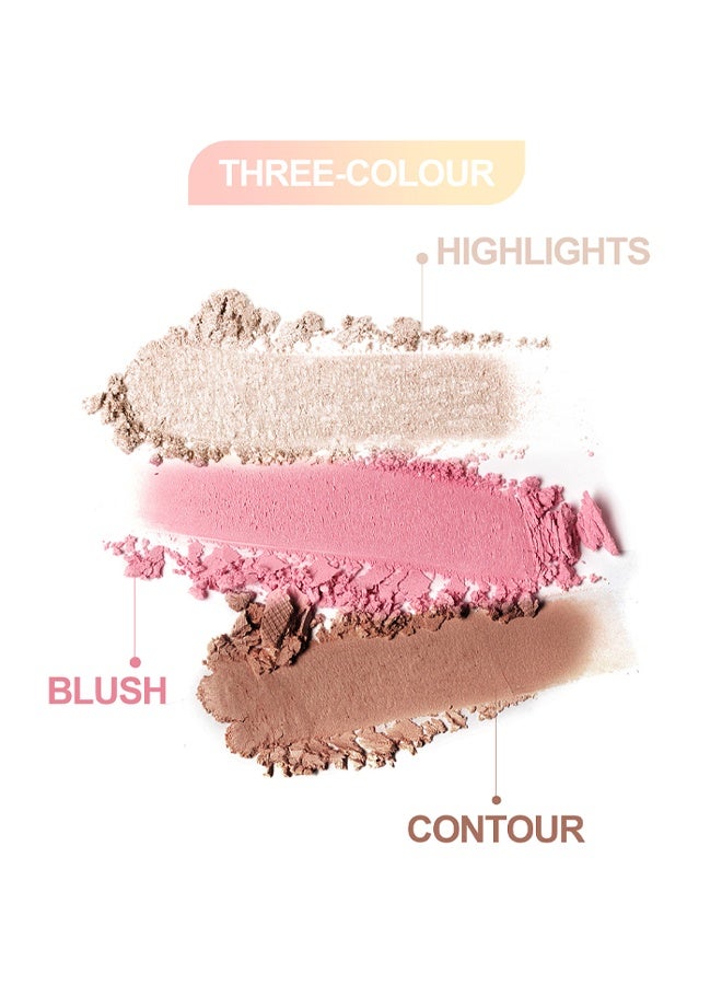 Julystar Glow Up-3 In 1 Highlight+Blush+Contour，Powder Cheek For Face Blush Bronzer Palette Long-Lasting, Ultra-Thin, Natural And Bright Color Cushion Applicator Blendable Natural Makeup Face Blush #02 - Image 3